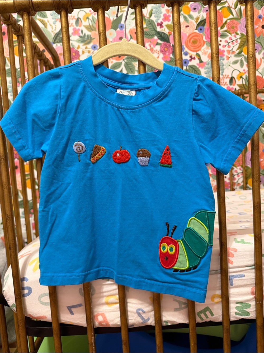 Kids' Bright Blue Caterpillar Patch Short Sleeve Tee